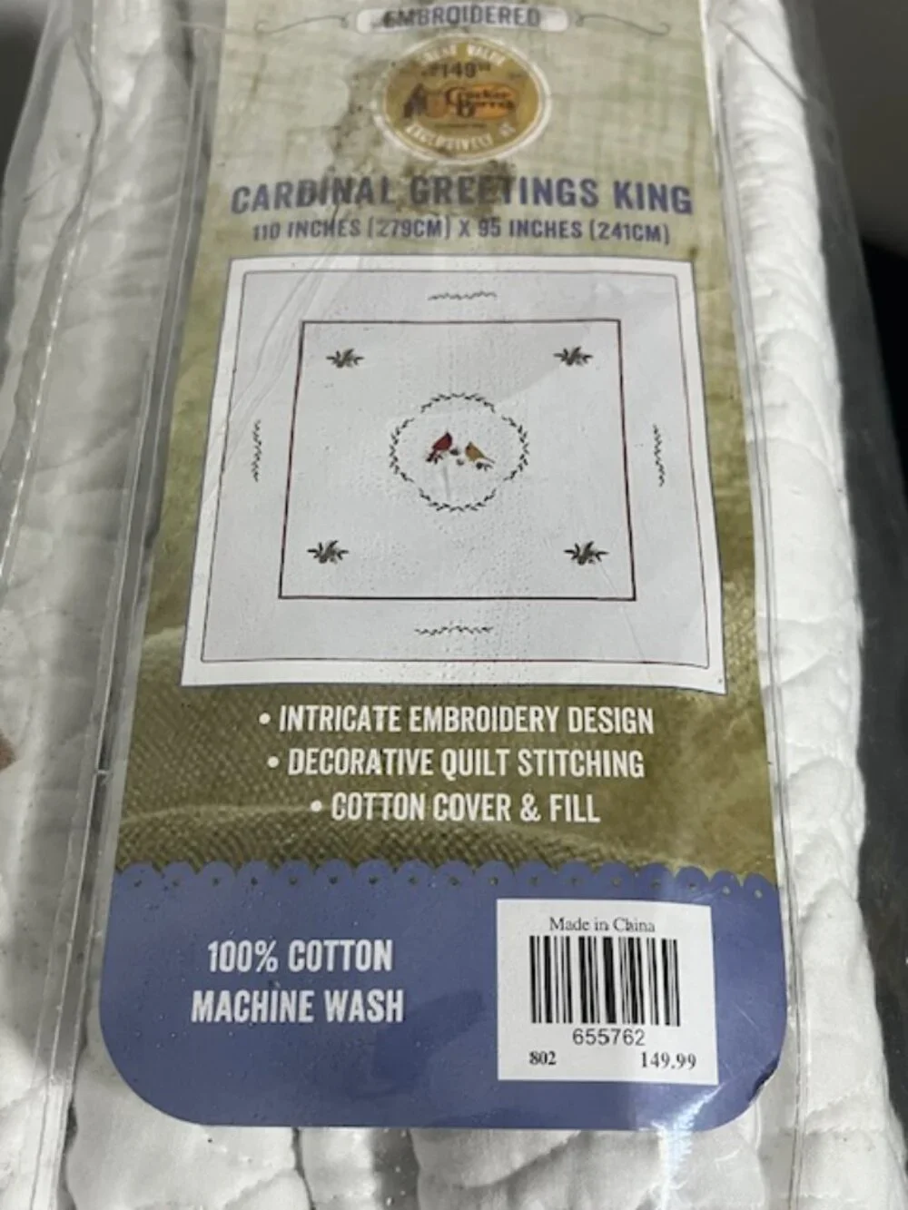 Pieced Embroidered Cardinal Greetings King Size Comforter